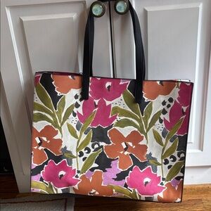 NWT Ted Baker Vibrant Floral Tote with Black Handles 18x14x6 (inches)